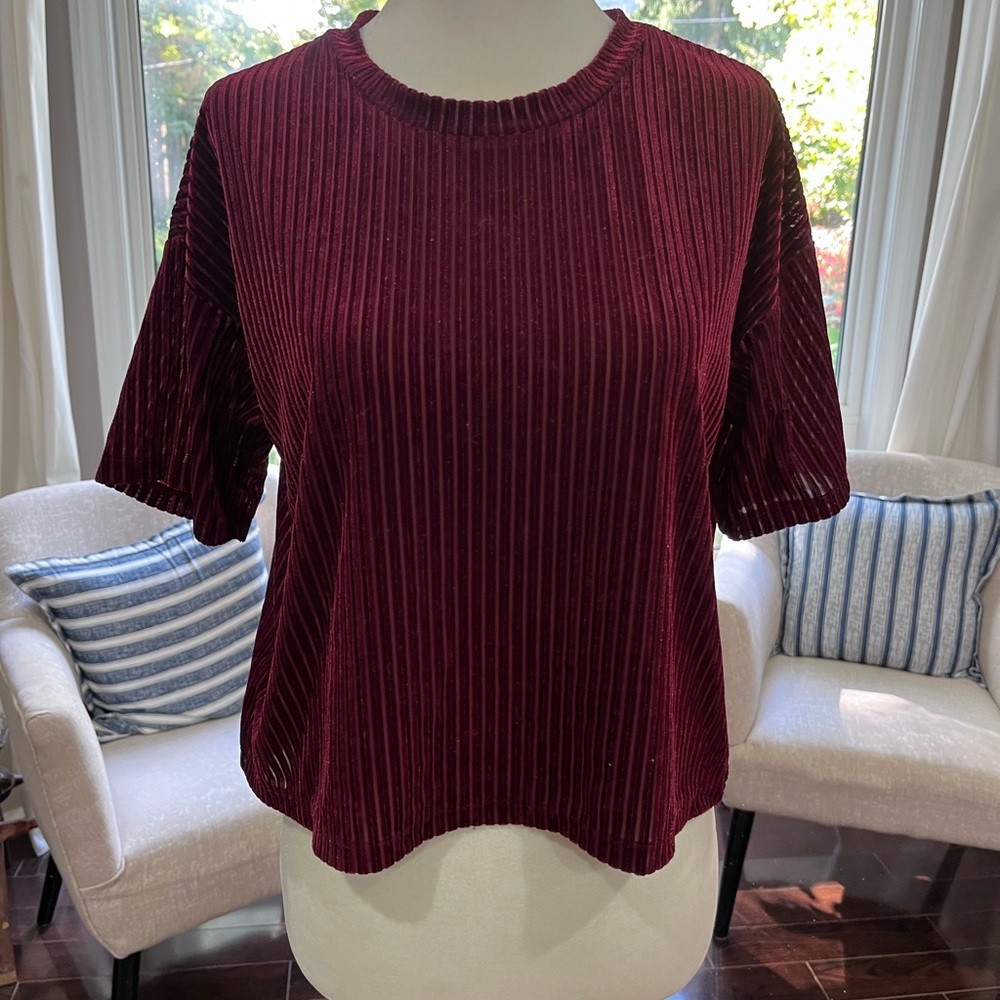 Forever 21 Maroon Ribbed Short Sleeve Top